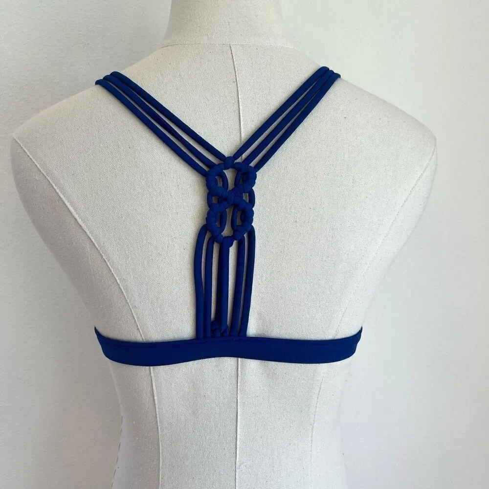 Arizona Jean Company Bikini Top in Blue and Aqua Stripes Size Medium Braided Bac
